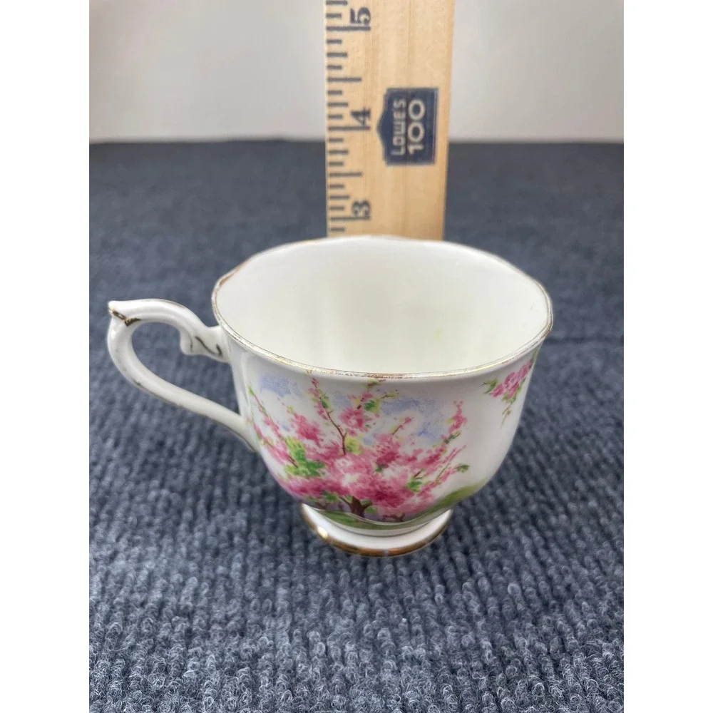 VTG. Royal Albert Blossom Time Teacup Pink Floral Bone China Gold Trim England